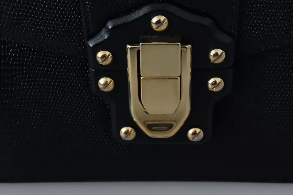 Mini sac à main Dolce & Gabbana en cuir noir et métal doré pour femme, portefeuille Lucia
