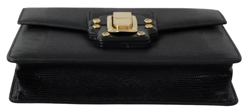 Mini sac à main Dolce & Gabbana en cuir noir et métal doré pour femme, portefeuille Lucia
