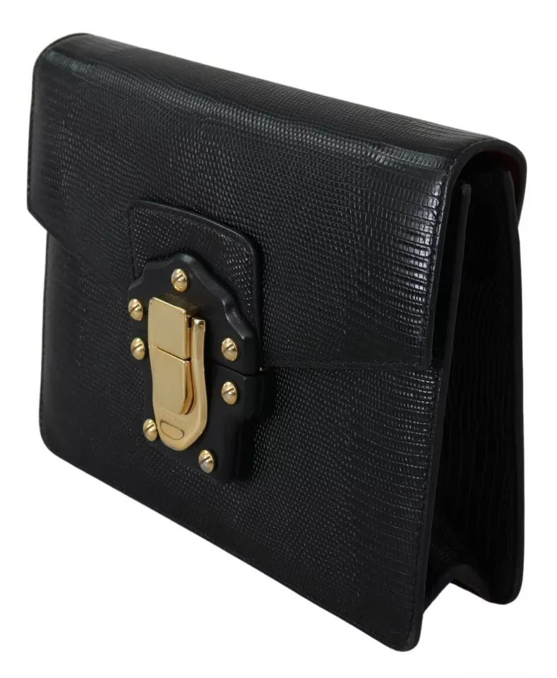 Mini sac à main Dolce & Gabbana en cuir noir et métal doré pour femme, portefeuille Lucia