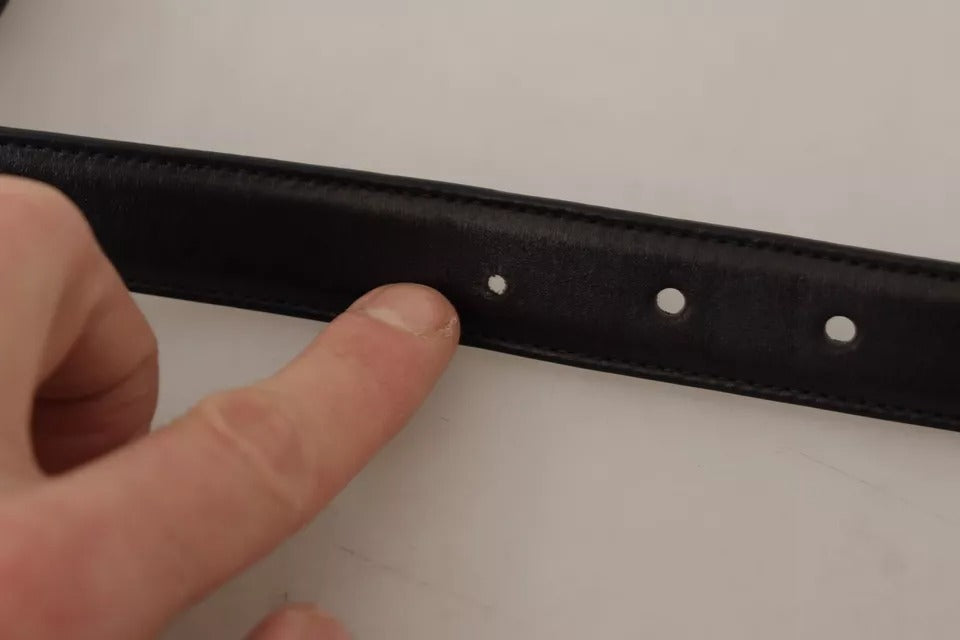 Ceinture Dolce & Gabbana en cuir de veau noir avec boucle en métal et logo vintage