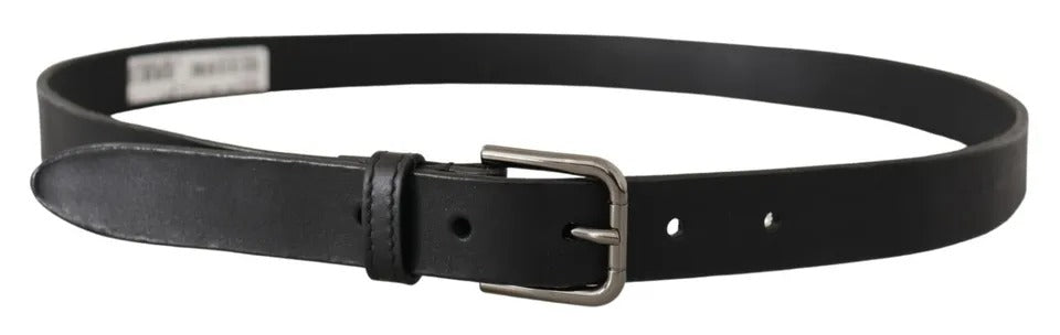 Ceinture classique en cuir de veau noir Dolce & Gabbana avec boucle en métal et logo