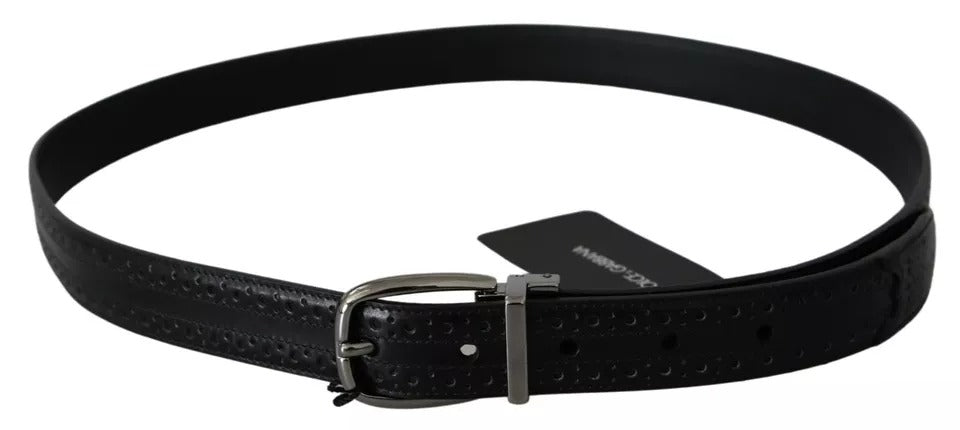 Ceinture classique Dolce & Gabbana en cuir noir avec boucle en métal argenté