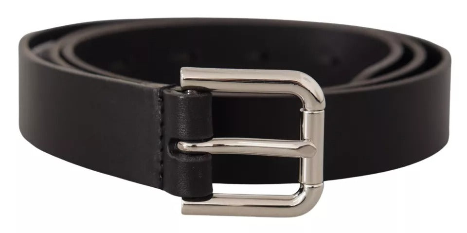 Ceinture classique Dolce & Gabbana en cuir noir avec boucle en métal argenté