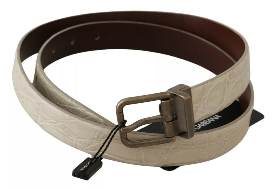 Ceinture en cuir beige crème Dolce & Gabbana avec boucle dorée