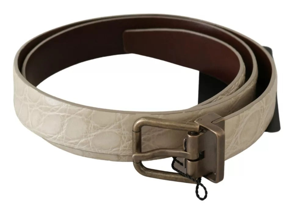 Ceinture en cuir beige crème Dolce & Gabbana avec boucle dorée