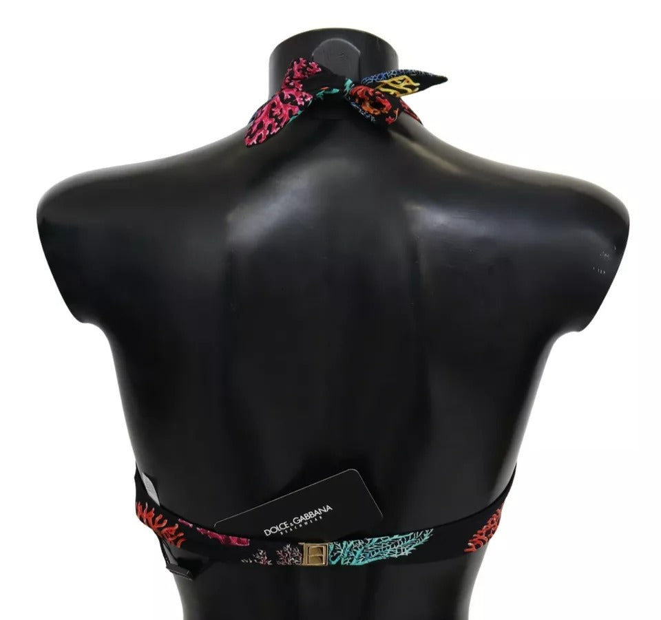 Haut de bikini de plage imprimé corail noir Dolce & Gabbana