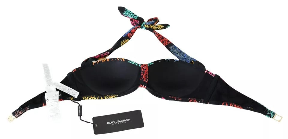 Haut de bikini de plage imprimé corail noir Dolce & Gabbana