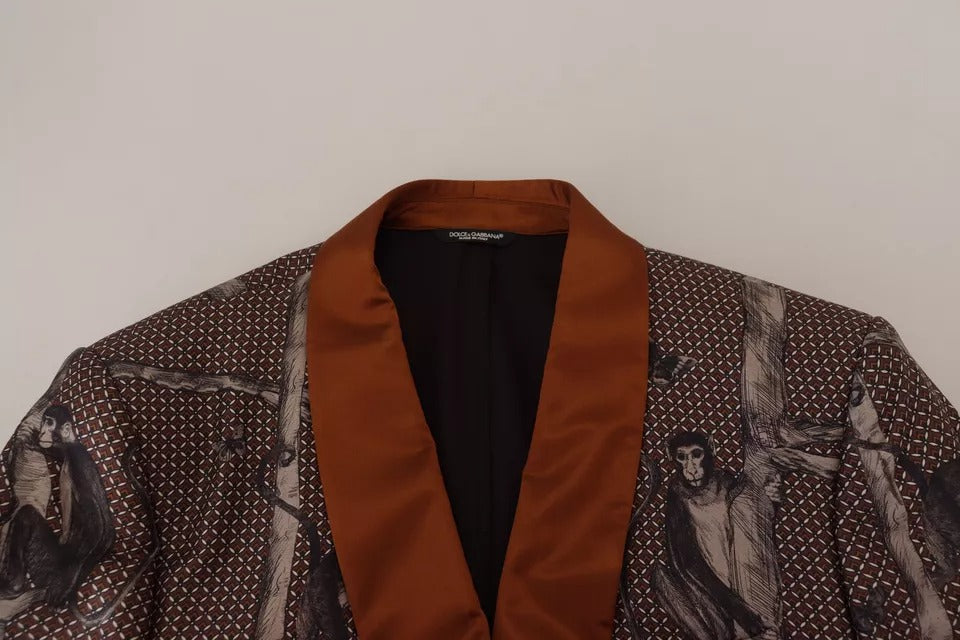 Blazer slim en soie à imprimé singe bronze Dolce & Gabbana