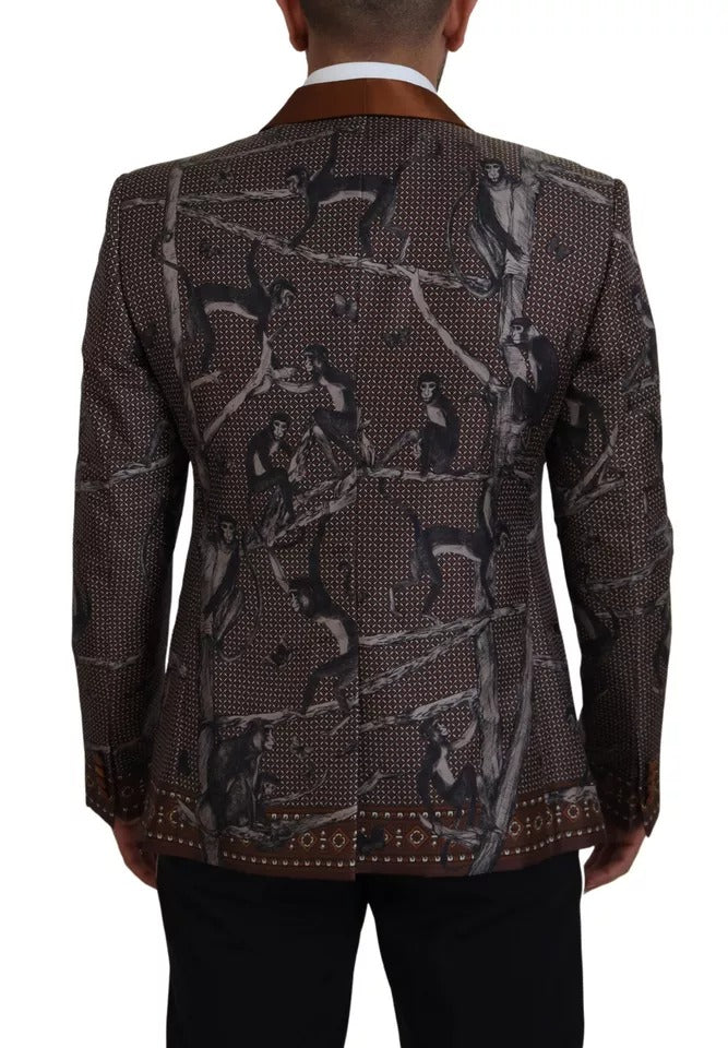 Blazer slim en soie à imprimé singe bronze Dolce & Gabbana