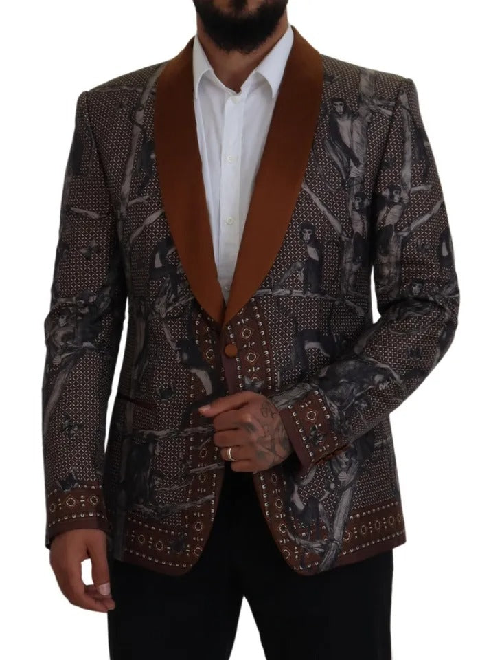 Blazer slim en soie à imprimé singe bronze Dolce & Gabbana