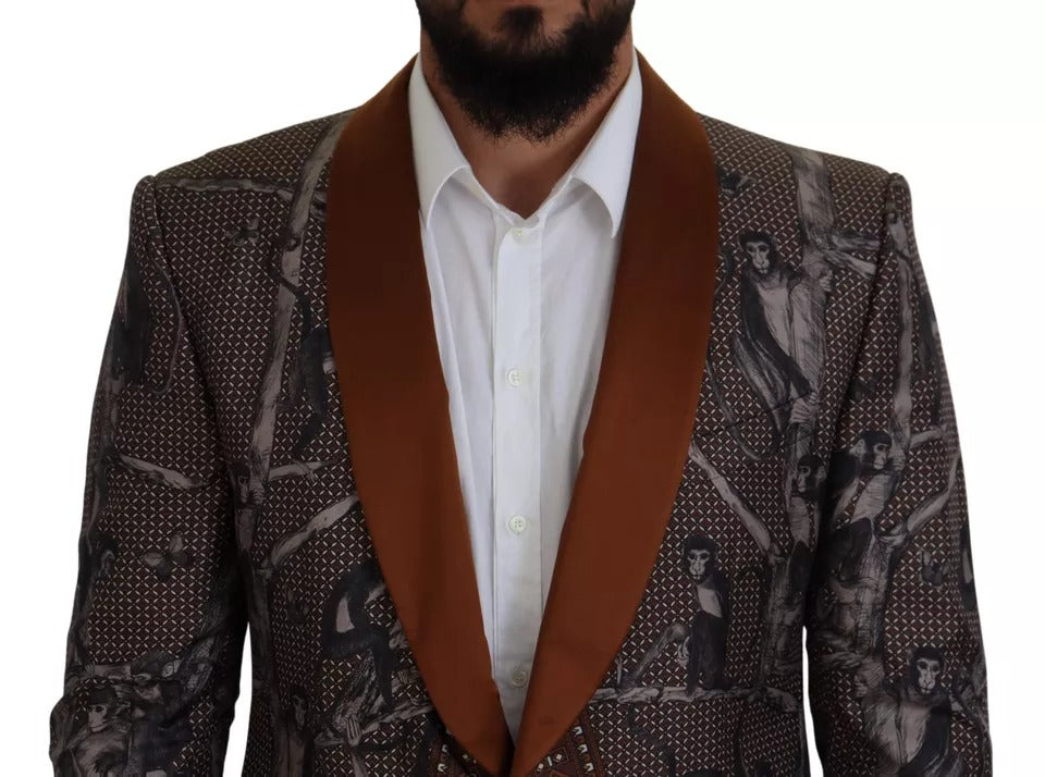 Blazer slim en soie à imprimé singe bronze Dolce & Gabbana