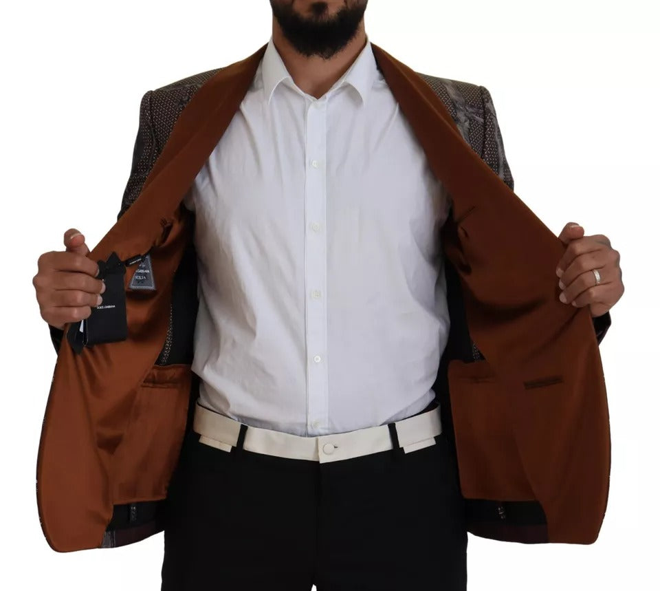 Blazer slim en soie à imprimé singe bronze Dolce & Gabbana