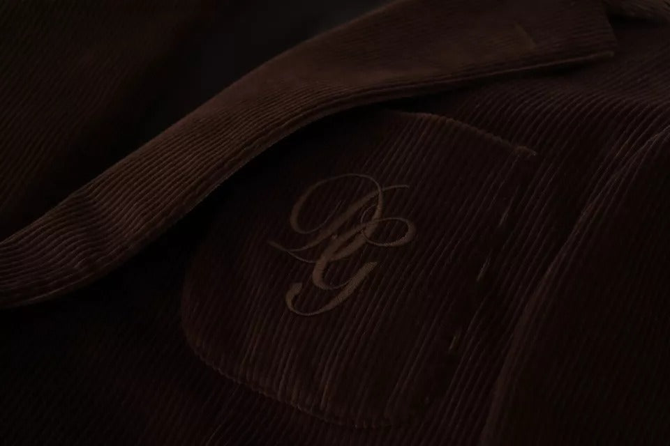 Manteau slim en velours côtelé marron Dolce & Gabbana avec blazer à logo DG