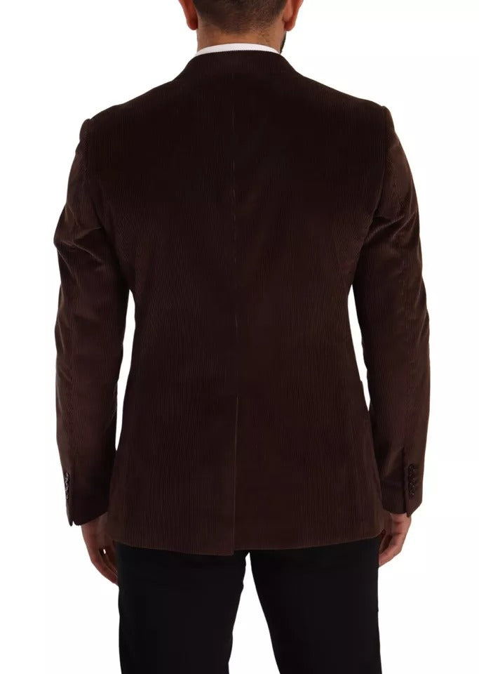 Manteau slim en velours côtelé marron Dolce & Gabbana avec blazer à logo DG