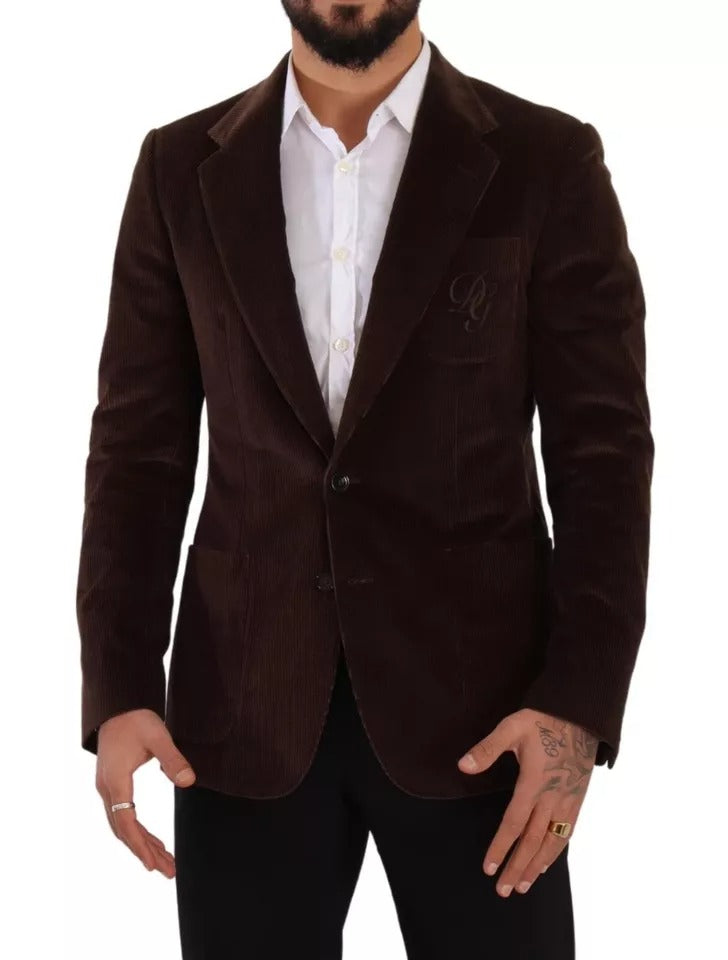 Manteau slim en velours côtelé marron Dolce & Gabbana avec blazer à logo DG