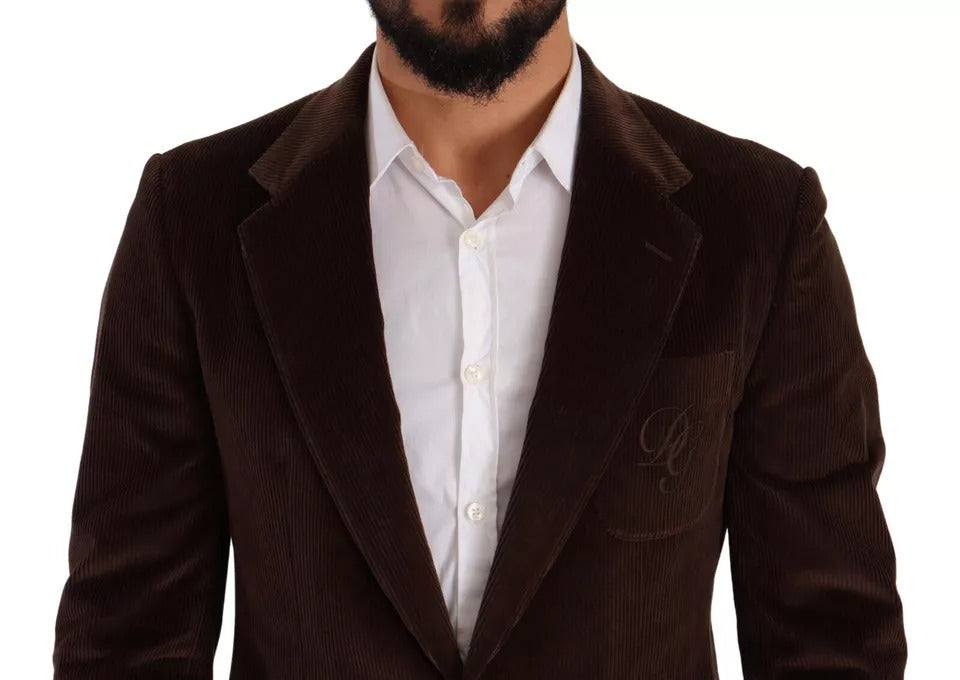 Manteau slim en velours côtelé marron Dolce & Gabbana avec blazer à logo DG