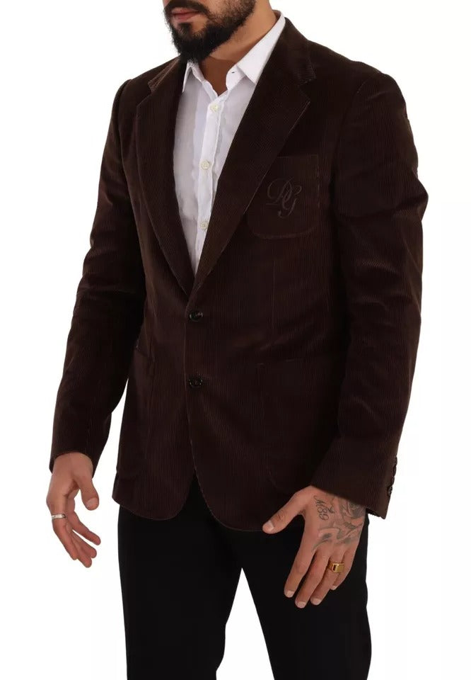 Manteau slim en velours côtelé marron Dolce & Gabbana avec blazer à logo DG