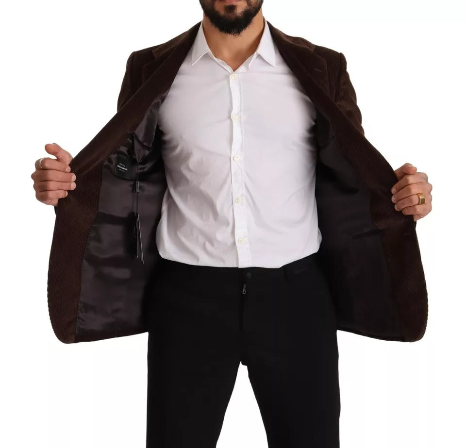 Manteau slim en velours côtelé marron Dolce & Gabbana avec blazer à logo DG