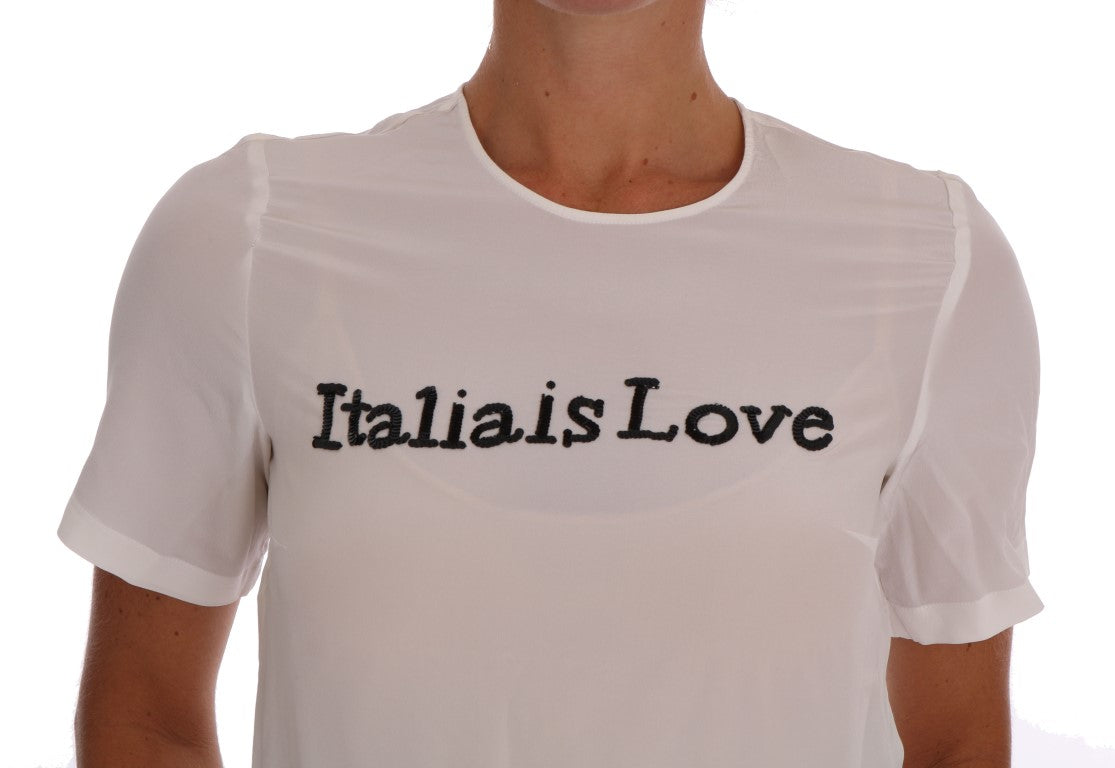 Chemisier blanc en soie à paillettes « Italia Is Love » de Dolce & Gabbana