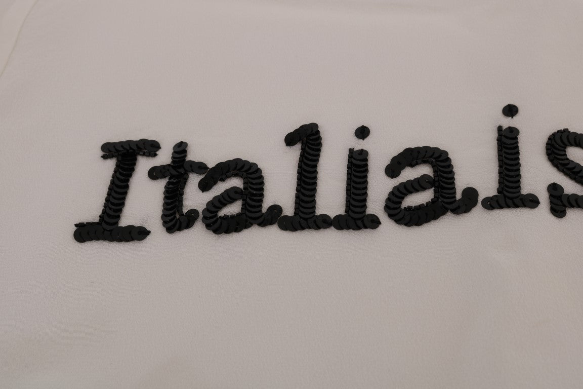 Chemisier blanc en soie à paillettes « Italia Is Love » de Dolce & Gabbana