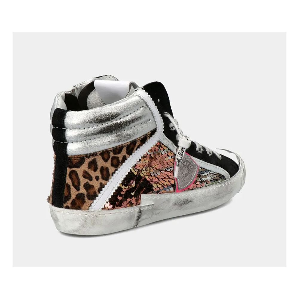 Baskets élégantes en cuir gris Philippe Model avec détails en paillettes