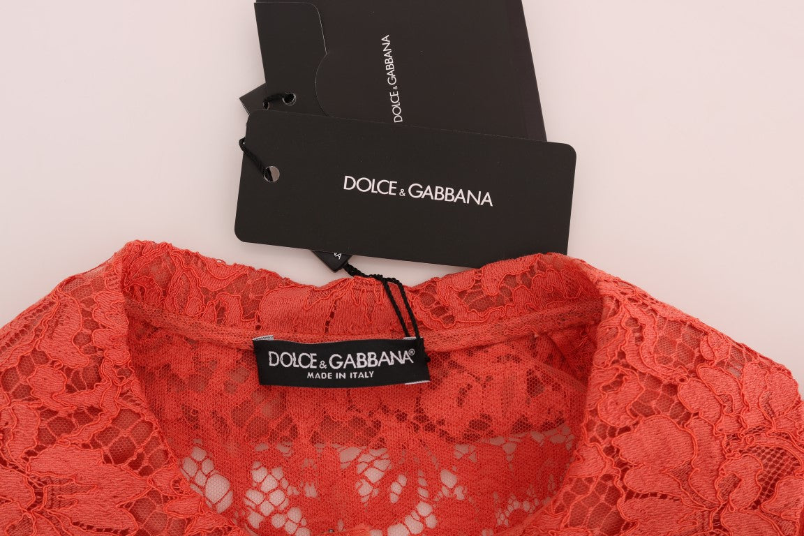 Dolce & Gabbana Élégant chemisier cardigan orange en dentelle florale et cristaux