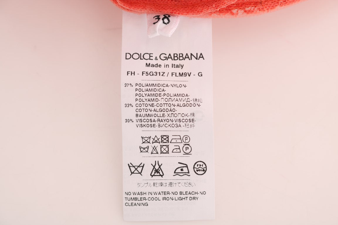 Dolce & Gabbana Élégant chemisier cardigan orange en dentelle florale et cristaux