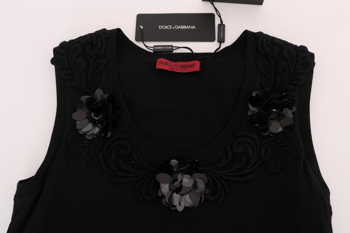 Chemisier caraco noir à fleurs et paillettes Dolce & Gabbana