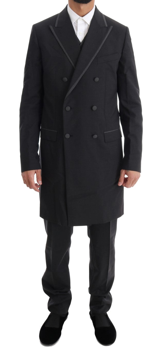Costume croisé gris élégant en laine Dolce & Gabbana