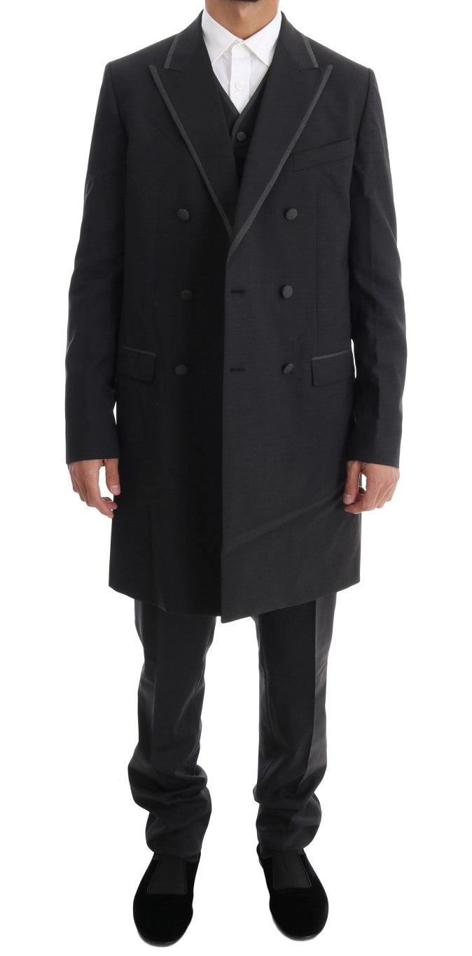 Costume croisé gris élégant en laine Dolce & Gabbana