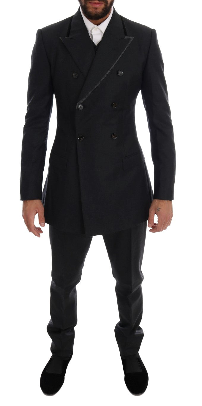 Costume croisé gris élégant en laine Dolce & Gabbana