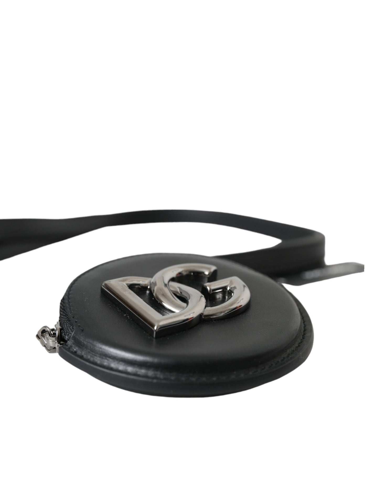 Portefeuille à cordon rond en cuir noir Dolce & Gabbana avec logo DG