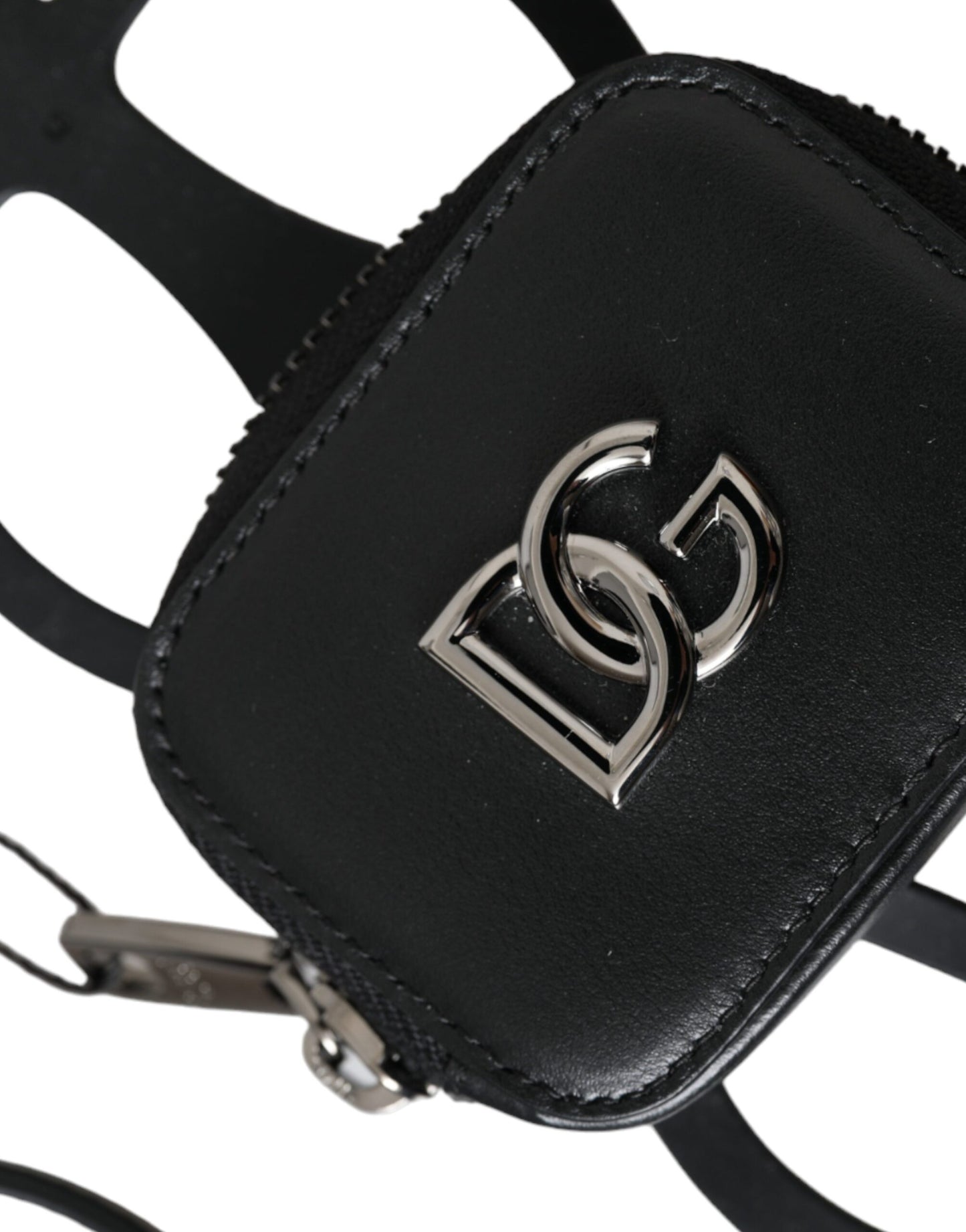Portefeuille porte-monnaie avec cordon en cuir de veau noir Dolce & Gabbana avec logo DG