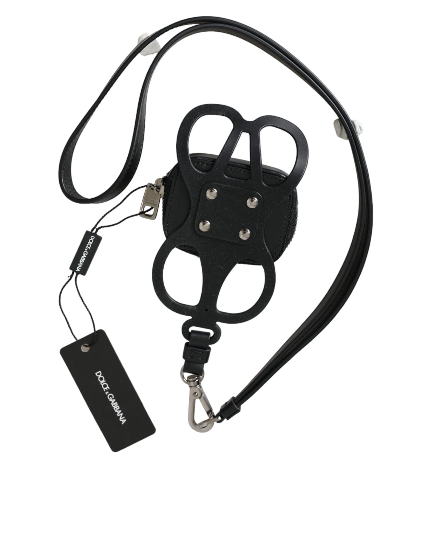 Portefeuille porte-monnaie avec cordon en cuir de veau noir Dolce & Gabbana avec logo DG