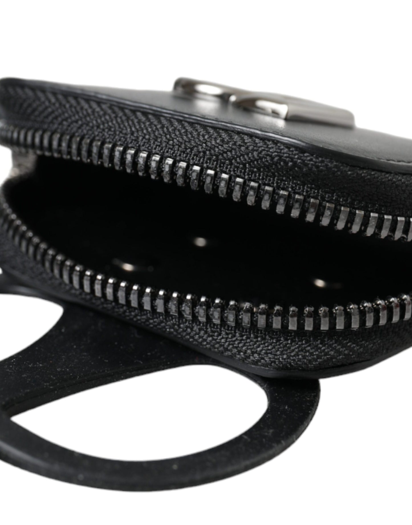 Portefeuille porte-monnaie avec cordon en cuir de veau noir Dolce & Gabbana avec logo DG