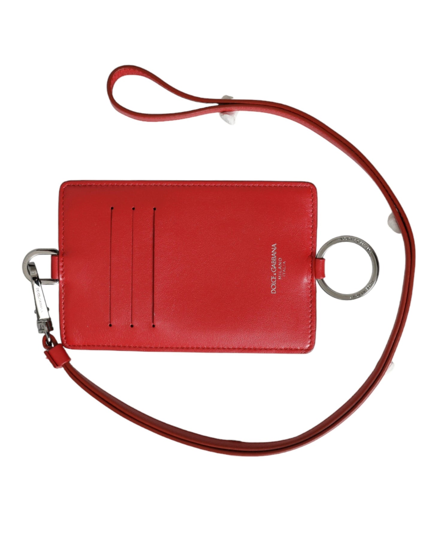 Portefeuille porte-cartes Dolce & Gabbana en cuir de veau rouge avec cordon et logo