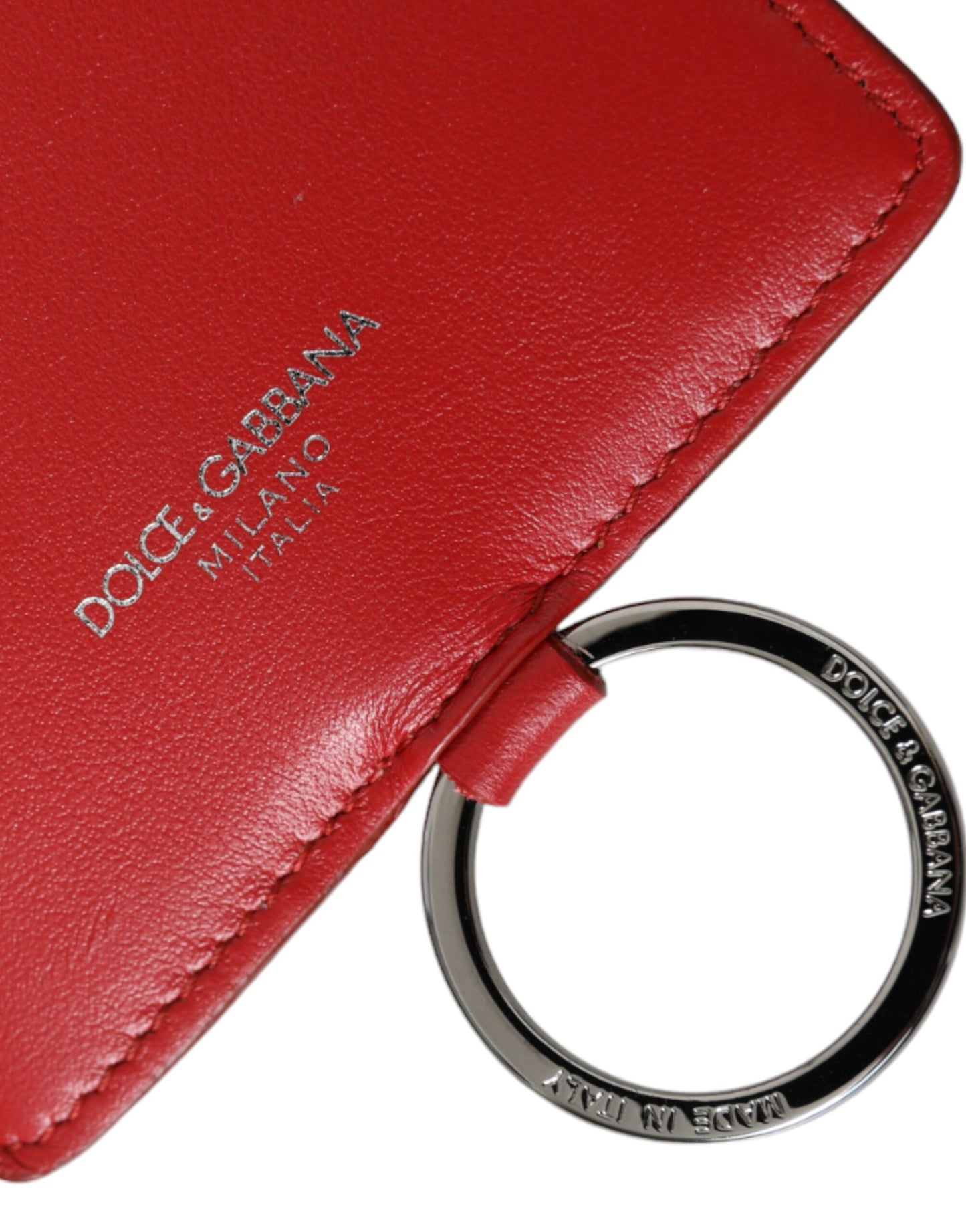 Portefeuille porte-cartes Dolce & Gabbana en cuir de veau rouge avec cordon et logo