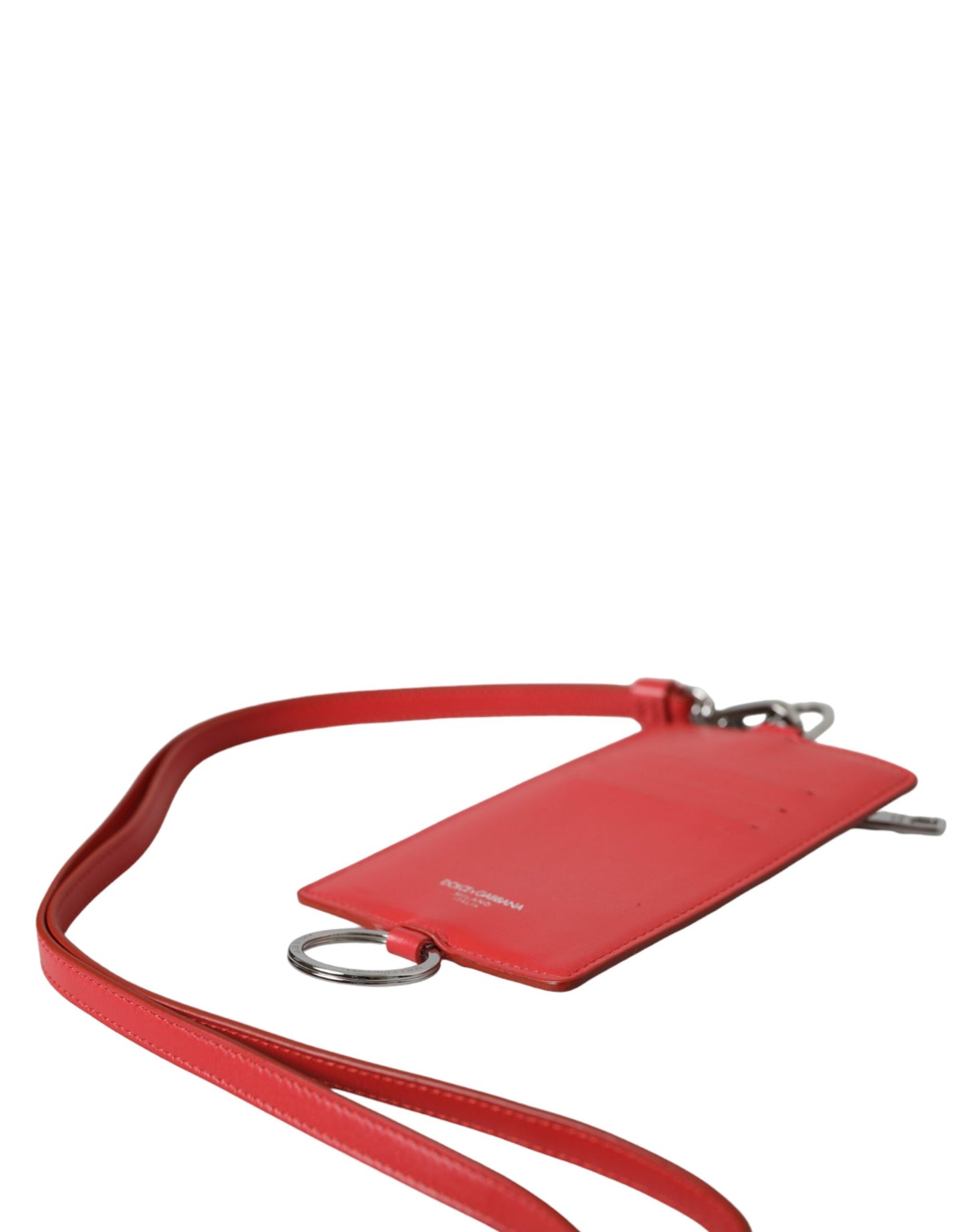 Portefeuille porte-cartes Dolce & Gabbana en cuir de veau rouge avec cordon et logo