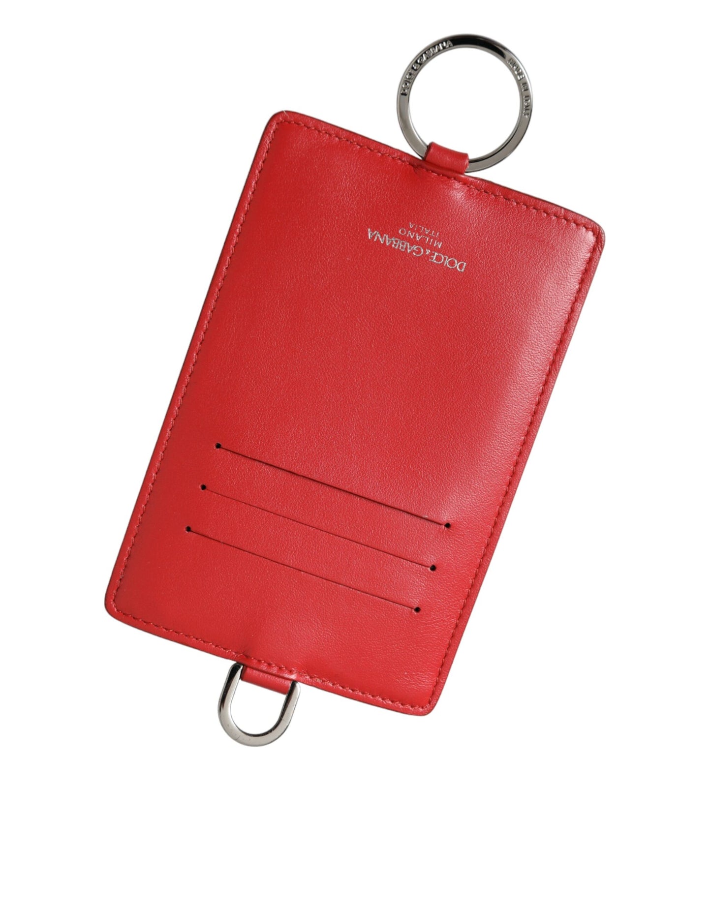 Portefeuille porte-cartes Dolce & Gabbana en cuir de veau rouge avec cordon et logo