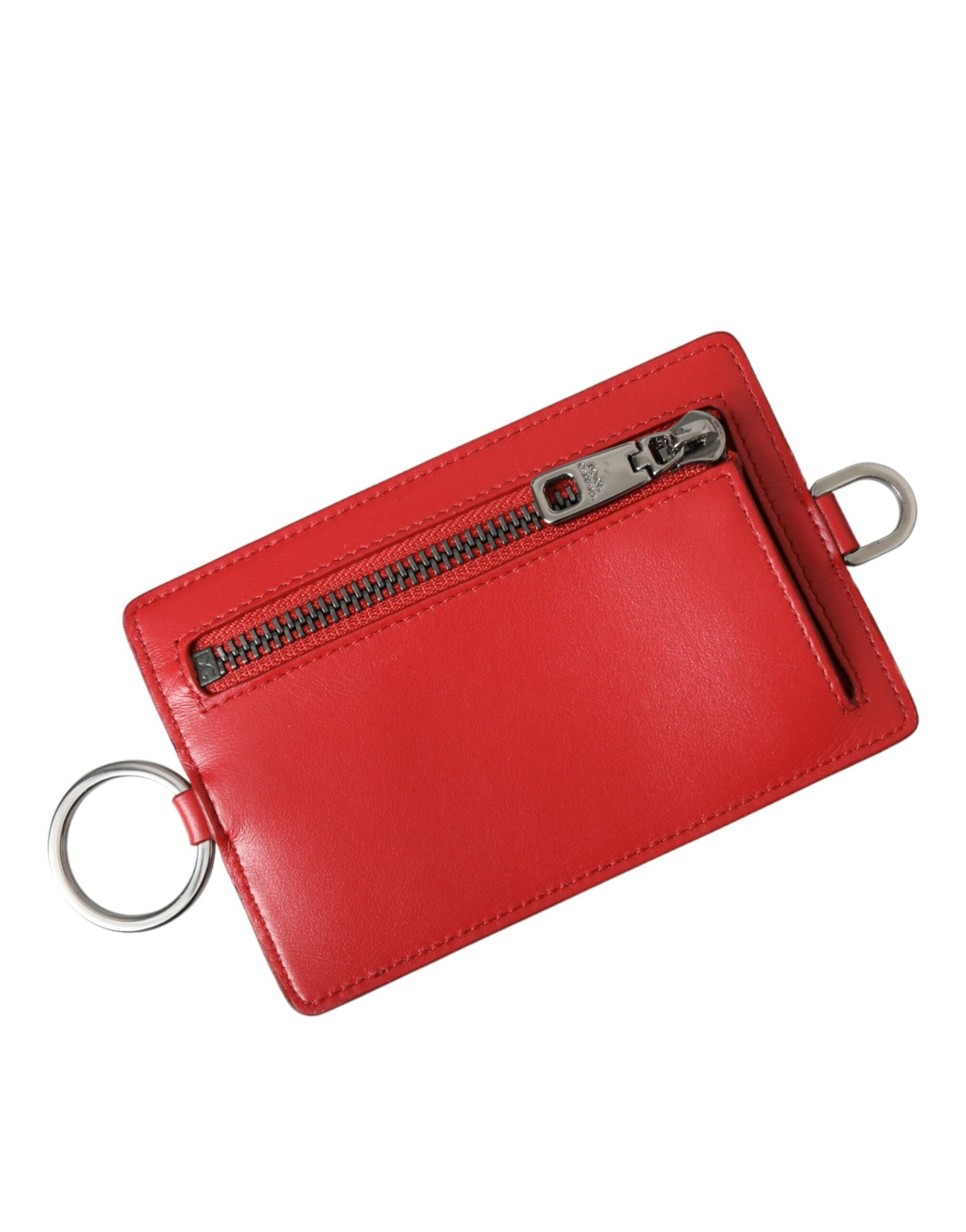 Portefeuille porte-cartes Dolce & Gabbana en cuir de veau rouge avec cordon et logo