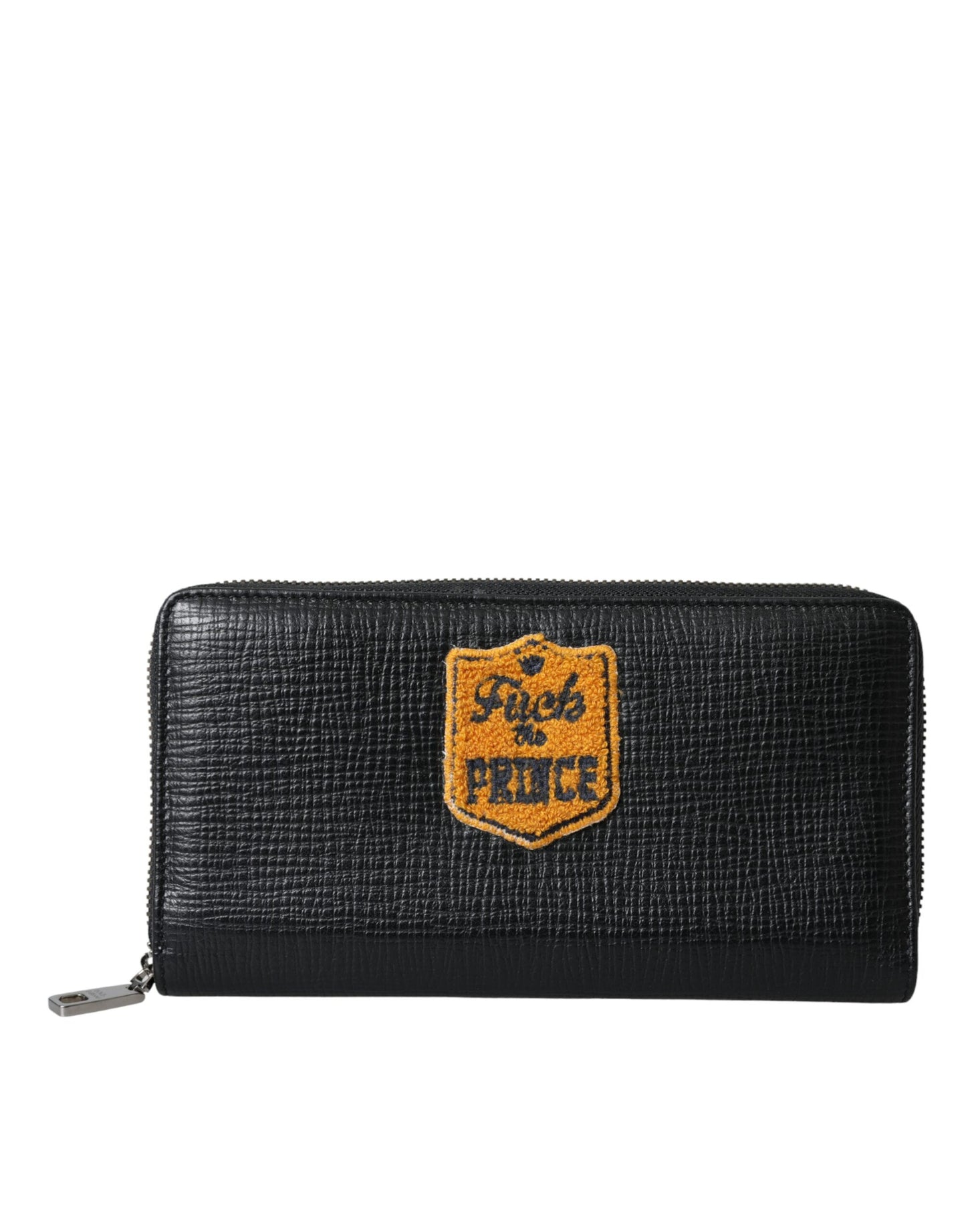 Portefeuille continental zippé en cuir noir Dolce & Gabbana avec patch logo