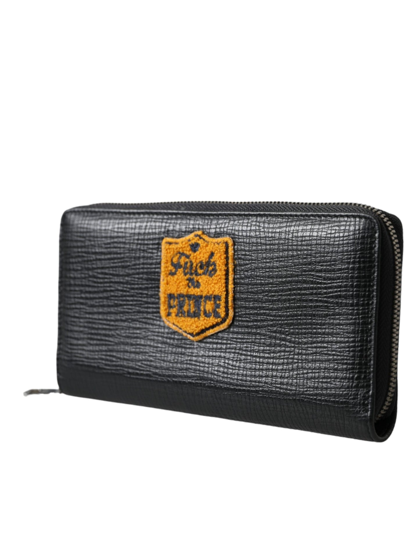 Portefeuille continental zippé en cuir noir Dolce & Gabbana avec patch logo