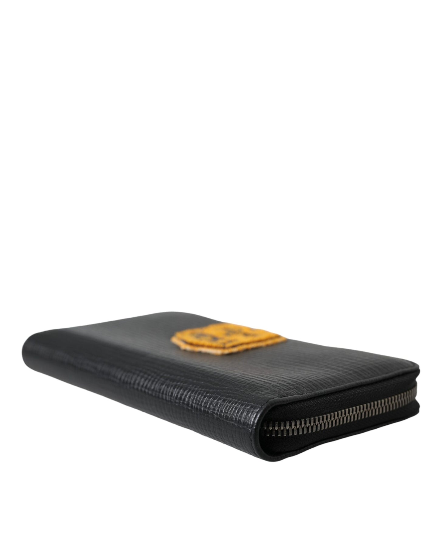 Portefeuille continental zippé en cuir noir Dolce & Gabbana avec patch logo