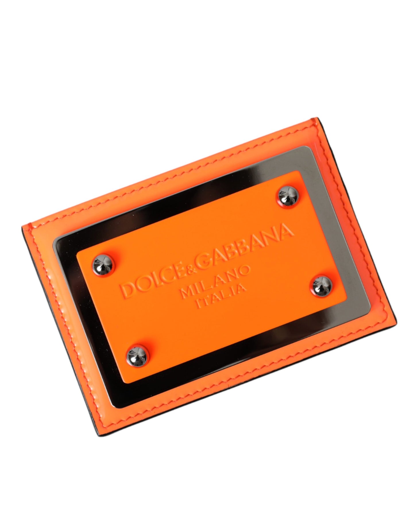 Portefeuille porte-cartes Dolce & Gabbana en cuir orange et noir avec plaque logo