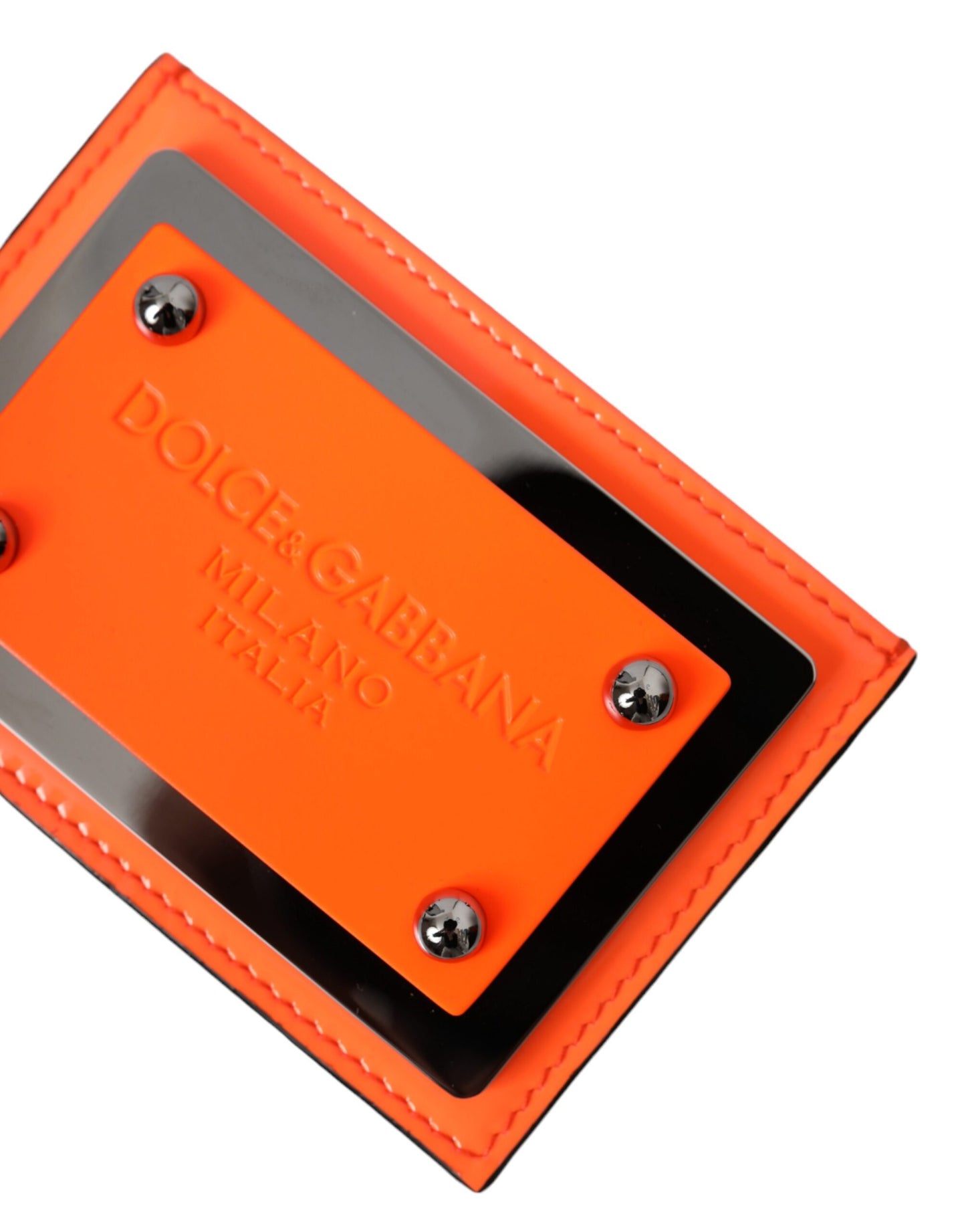 Portefeuille porte-cartes Dolce & Gabbana en cuir orange et noir avec plaque logo
