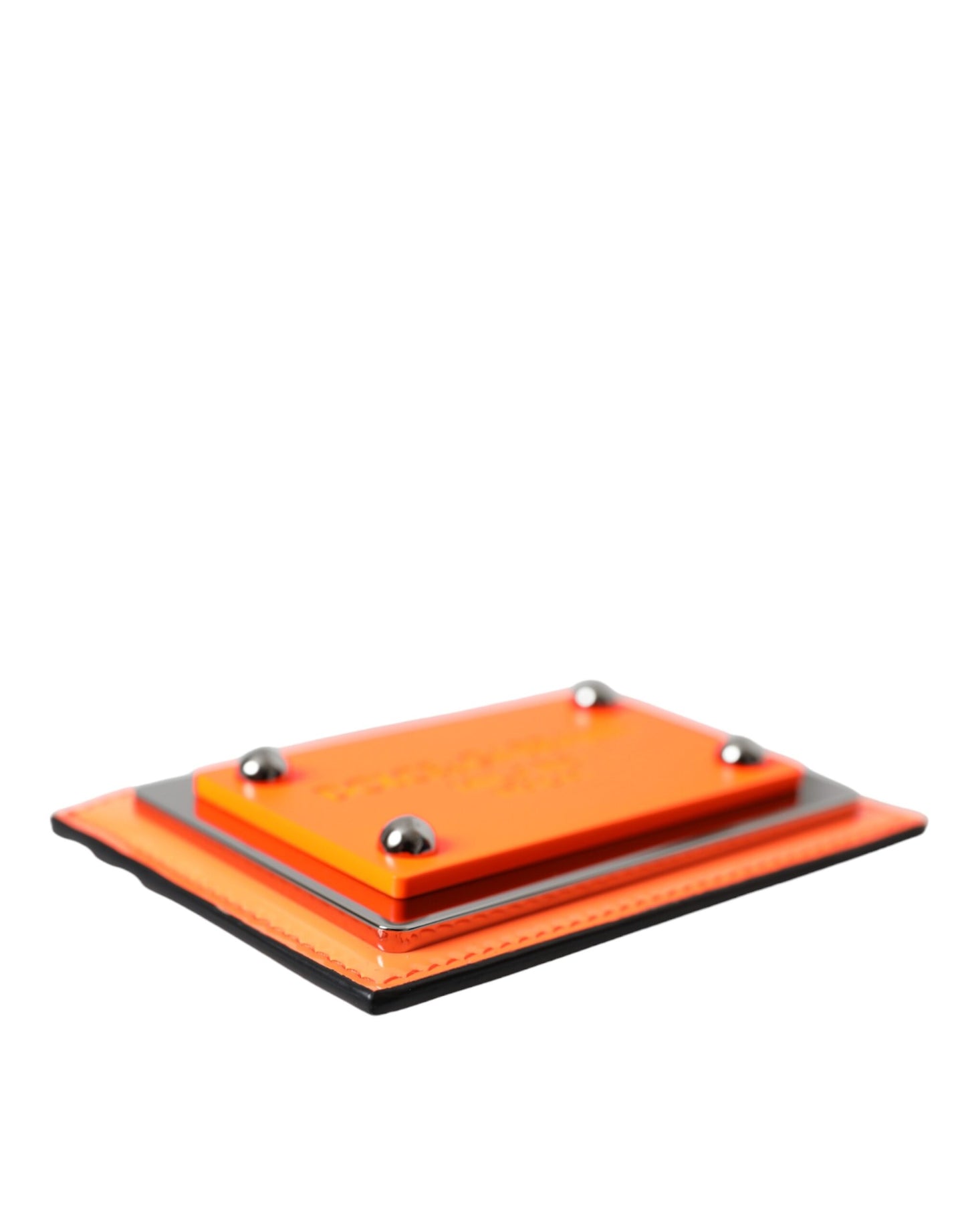 Portefeuille porte-cartes Dolce & Gabbana en cuir orange et noir avec plaque logo