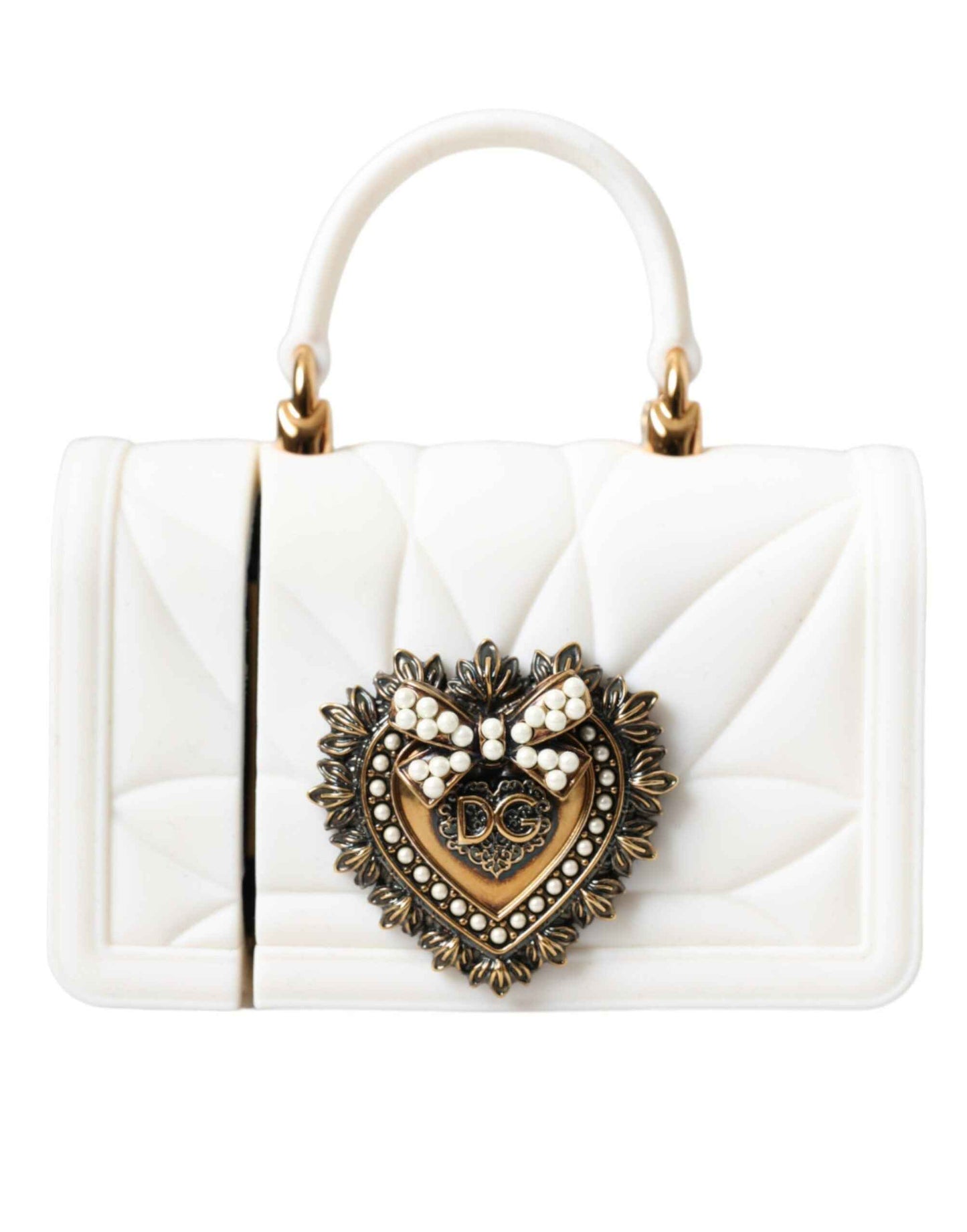 Dolce & Gabbana White Silicone Devotion Heart Cover Hand Bag Airpod Case by Dolce & Gabbana