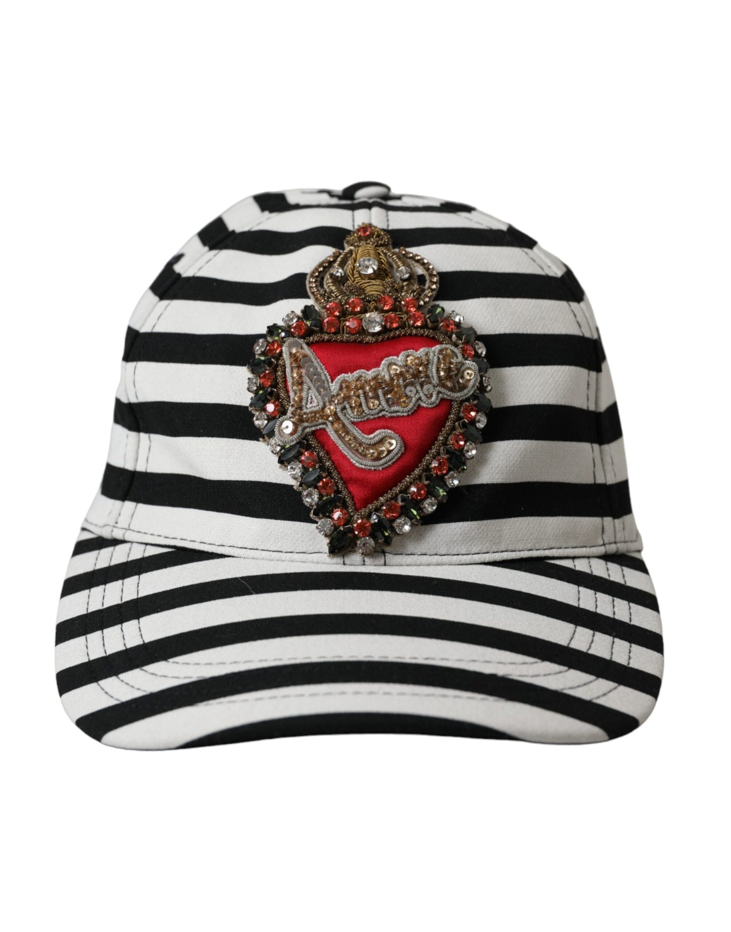 Casquette de baseball Dolce & Gabbana à rayures noires et blanches avec appliqué cœur Amore