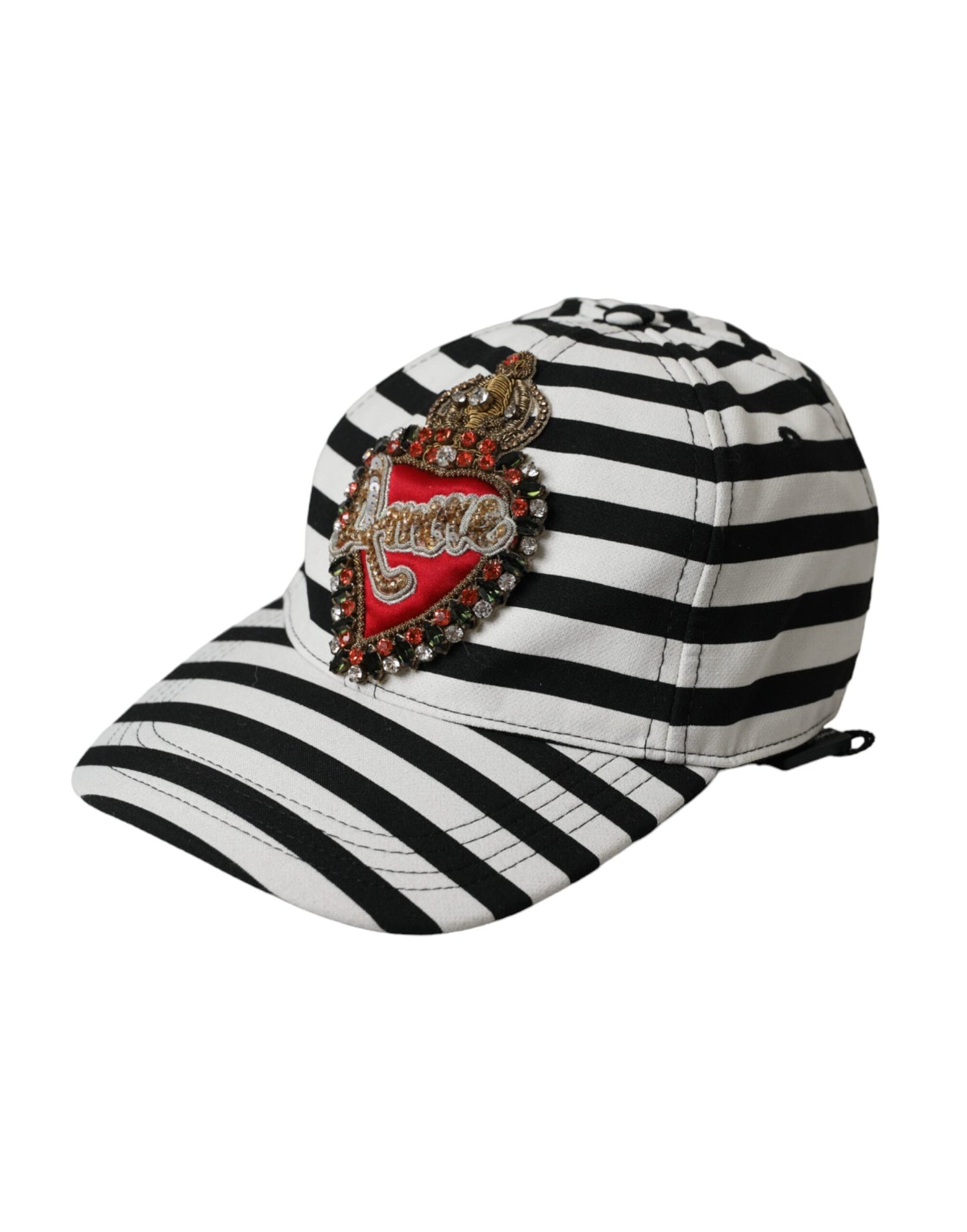 Casquette de baseball Dolce & Gabbana à rayures noires et blanches avec appliqué cœur Amore