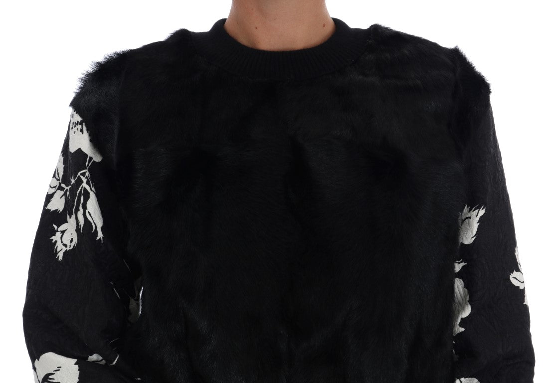 Pull en fourrure noire à brocart floral Dolce & Gabbana